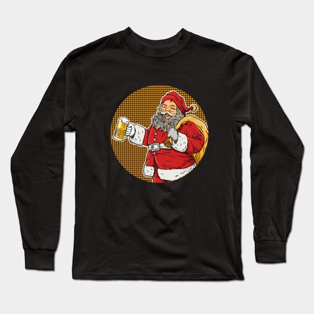 Christmas Santa Beer Drinking Long Sleeve T-Shirt by Arjanaproject